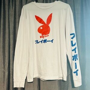 PLAYBOY Long Sleeve T-Shirt with Japanese Text.